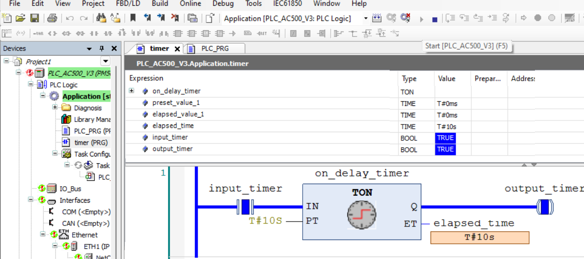 ABB plc on delay timer TON